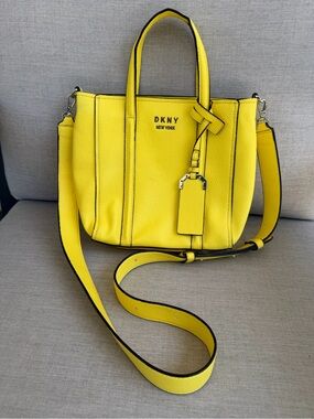 DKNY Small Yellow Pebbled Leather Tote with Removable Strap. Good condition